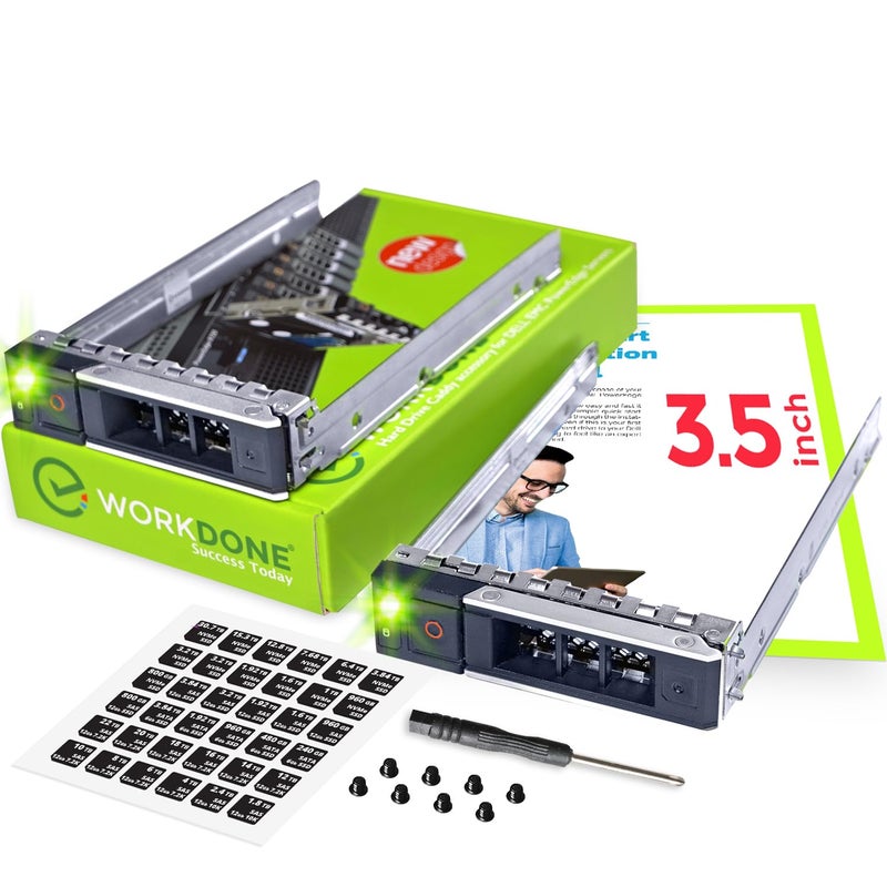 WORKDONE 2-Pack 3.5 inch Drive Caddy - Compatible for PowerEdge - 14th Gen R340 R440 R540 R640 R740 R740xd2 R6415 R7415 R7425 XC640-10 XC740xd-12 R650xs R750xs - Hot Swap Tray - with Setup Manual - Image 1